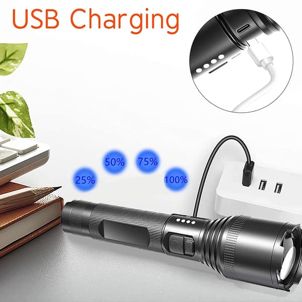 LED zoombar lommelygte med batteri og USB-kabel til vandreture-FA-