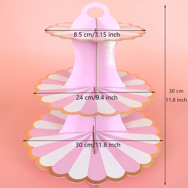 2-pakks pappkakeskive, 3-etasjes papir cupcake-stativ dessert