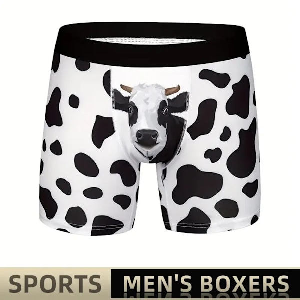 Män Sport Boxershorts Underkläder Kalsonger Sport Svart ML XL Tecknad Ko Utskrift Ventilerande Mode Fitness Casual Bekväm XL black