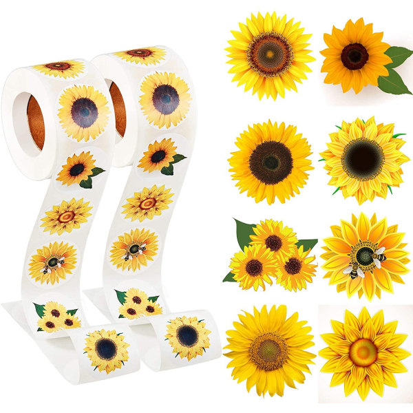 1000pcs 1" Sunflower Stickers, Summer Sunflower Labels with 8