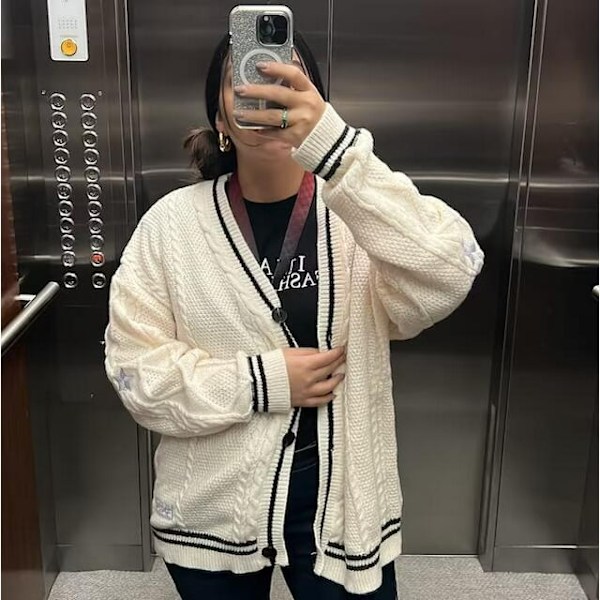 Taylor Swift Star Folklore Cardigan Tähti Brodeerat Ylisuuri Neulostuva Nappi Ylös -Paita Beige Beige M
