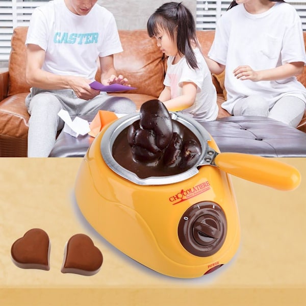 Elektrisk chokladfondue-set - chokladmaskin 220V, chokladgryta, kokare för frukt, spett, doppning, kakor, julklapp till födelsedagsfester, chokladälskare (gul)