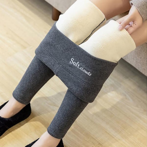 Afslappede Varme Vinterbukser i Ensfarvet, Bløde Sky Fleece Leggings, Vinterleggings til Kvinder Grå Grey XL