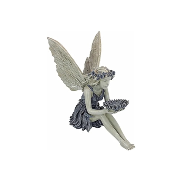 Siddende Fairy Garden Staty Figur Engel Ornament Have Skulptur Kunstig Sten Landskabspleje 14,8*8*14cm