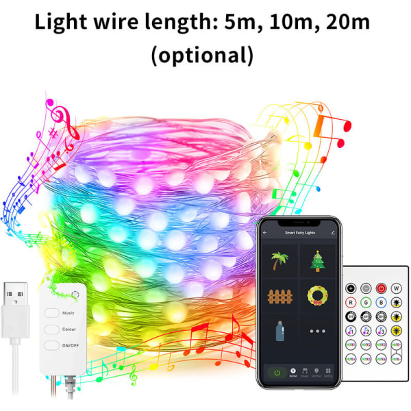 BT Smart USB Koppartråd LED-slingor 16 miljoner färger App