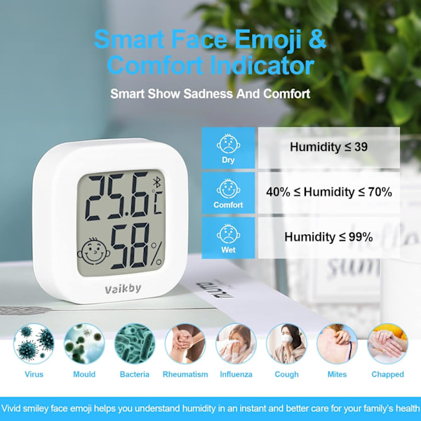 2-pak termometer hygrometer smart temperatur fugtighedsmåler
