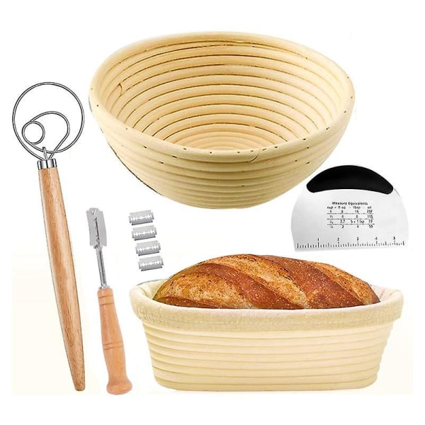 Set med 2 startpakker - Runde og runde brødbakeboller - Brødkniv -