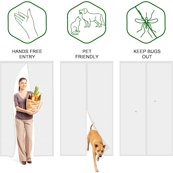 Förtjockad myggnät Magnetisk dörr 90x210cm Mycket tät mesh, magnetisk anti-fly insektsgardin vit