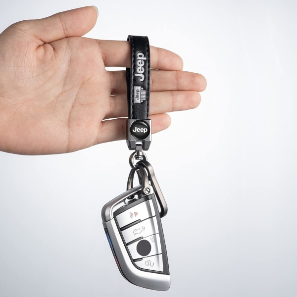 Ekte skinn bilnøkkelring for nøkkelring for jeep bilnøkkel fob nøkkelkjede nøkkelring Wrangler Compass Cherokee menn og kvinner, bilnøkkel svart