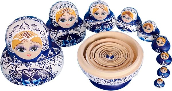 Russiske Matryoshka-dukker, 10 dele, håndlavede, gaver, legetøj (blå)-FA-