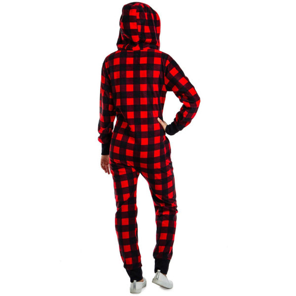 Kvinners Jul Xmas Plysjhette Jumpsuit Trykt Langarm Snowflake Plaid