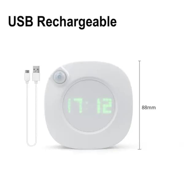 LED PIR Rörelsesensor Väggklocka Ljus 360 Grader USB Modern Design Digital Klocka Tid Inomhus Kök Badrum Studie Nattljus-FA-