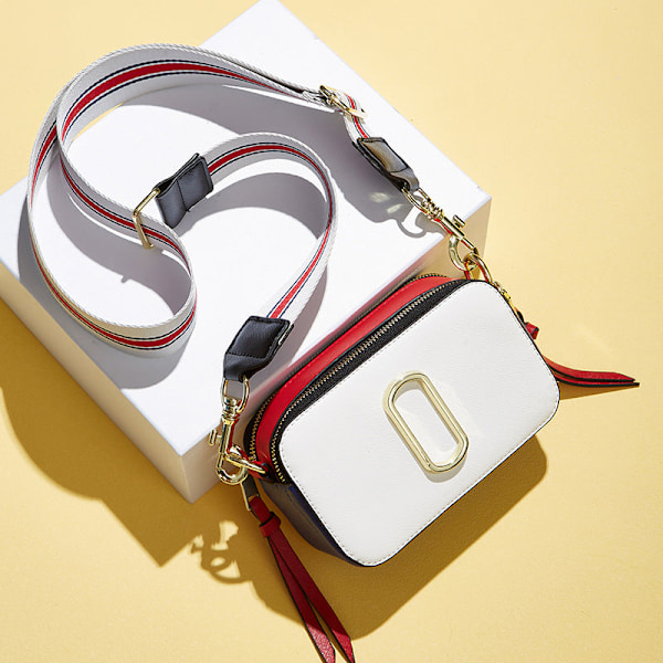 Dam Handveske M Bred Skulderrem Mote Colorblock Kamera Bag White with bright red