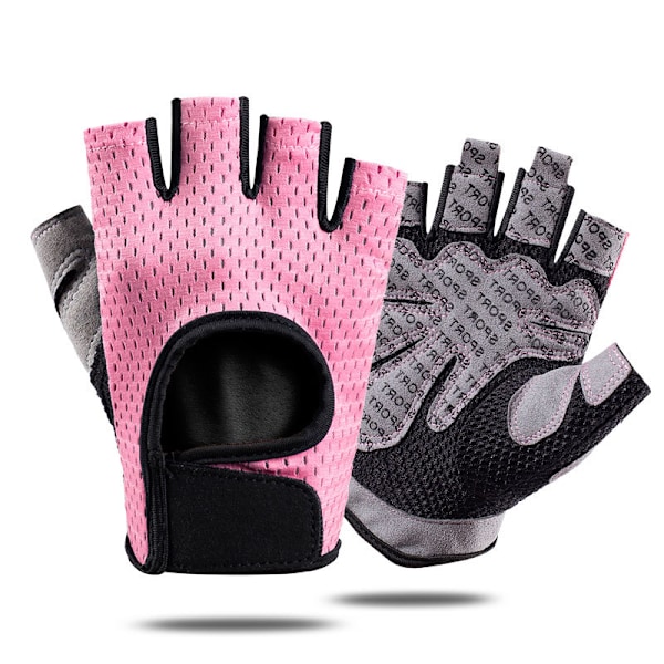 Halvfinger Fitness Handskar Herr Dam Träningshandskar Rosa Pink L