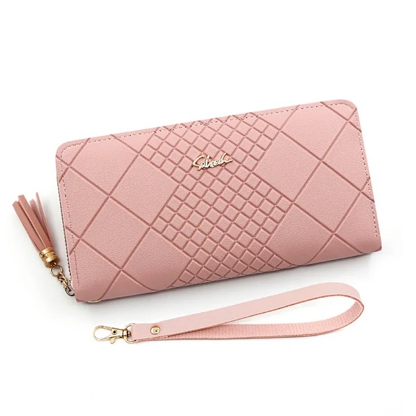 Dragkedja Pengar Myntväska Dam Korthållare Lång PU Läder Clutch Plånbok Stor Kapacitet Dam Armband Telefon Handväskor Pengar ficka Pink