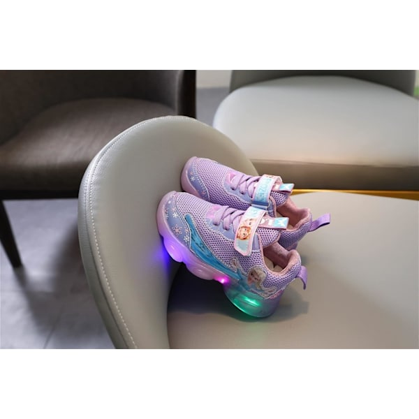 Elsa sko, prinsessesko, pigesko med lysende lys, børns LED-sneakers, drenge- og pigesko i let mesh-stof, cross-training sko, casual børnesneakers C Lilla 22 C Purple