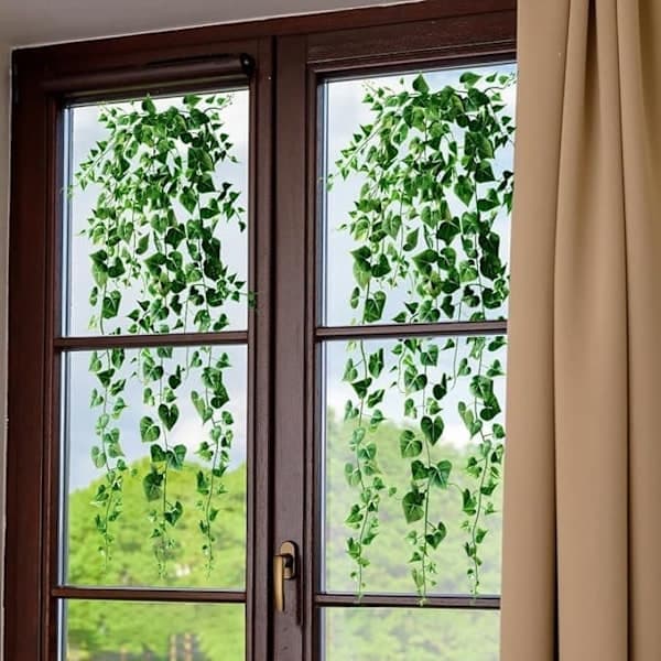 2-pack window decoration with green leaves and tendrils - double-sided self-adhesive decal, 60×30 cm-FA-