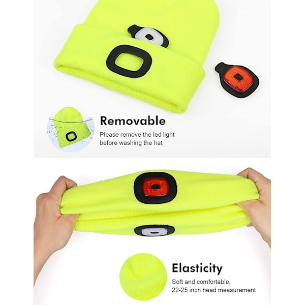 Strikket lue med LED-lys foran, USB-oppladbar hodelykt, strikket lue med lys for jogging, camping, sykling[hk]-FA3-