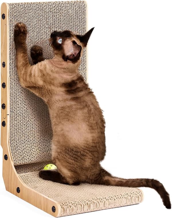 EHEYCIGA Papp-klorbrett for innekatter og kattunger, 48 cm L-formet vertikalt klorebrett med ball, lite klorebrett, brun-FA-