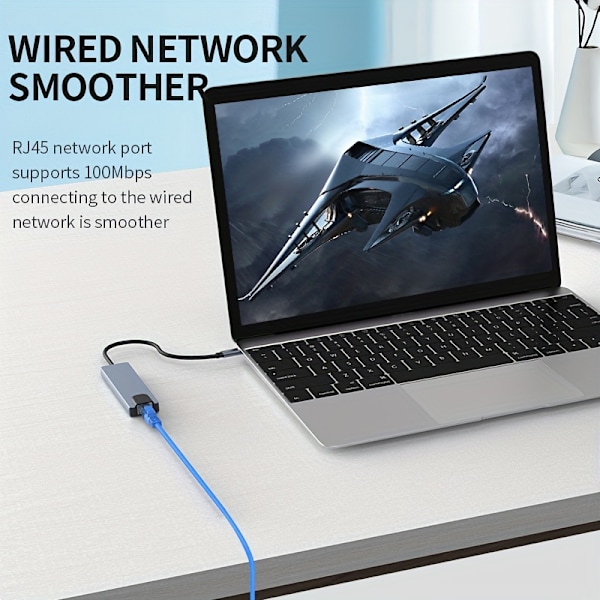 Kannettava tyypin C -keskitin, moniporttisovitin HDMI-, USB-, PD-, TYPE C-, RJ45 Ethernet -porteilla, 6-in-1 USB C -telakka Dell
