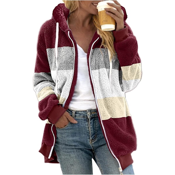 Dames Vinter Fuzzy Fleece Jakke Med Lynlås Lomme Løstsiddende Jakke Dames Tøj Teddy Fleece Jakke Langærmet Vinterjakke Yderbeklædning Streetwear X13 Vinrød 4XL X13 Wine