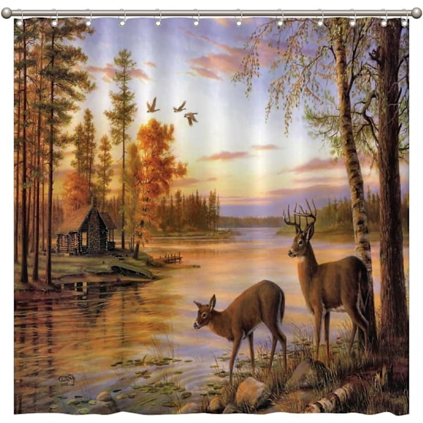 Dusjforheng for bad, rådyr i River Forest Sunset River, 180