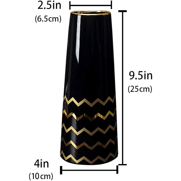 25cm Blomvas Svart Guld Keramiska Dekorativa Vas Hög Design