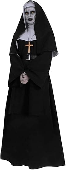 Nonnedragt Plus Size Skræmmende Nonne Outfit Præst Halloween Kostume Sort-FA-