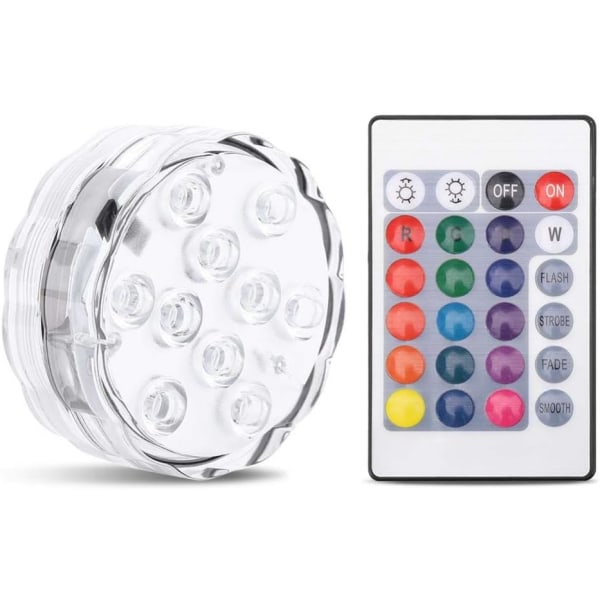 Neddykbare 10 LED-lys, RGB flerfarget vanntette