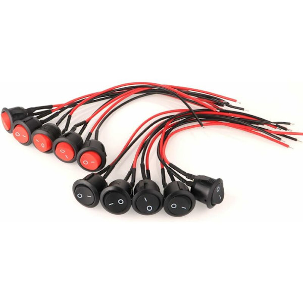 10 st 6A/250V 10A/125VAC förkopplad rund vippströmbrytare 2 stift på/