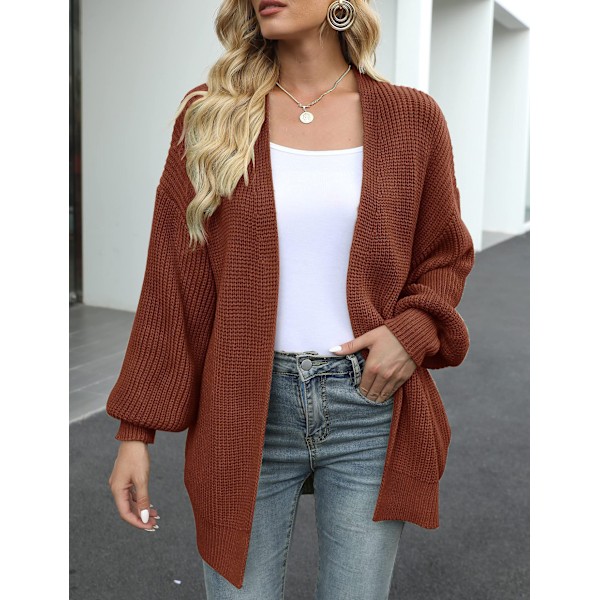 Damegenser høst/vinter ballongarmer Damejakke Mote Chunky ulllommer Casual Strikket Cardigan kaffe coffee S