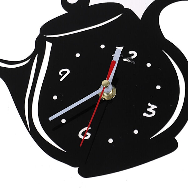 DIY Akryl Kaffe Kopp Te Kanna 3D Väggklocka Dekorativa Kök black