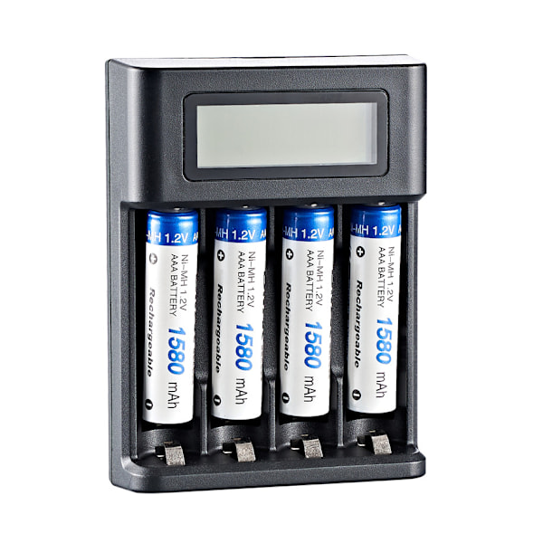 Grunderna Digital og smart oplader, til 4 AA, AAA-batterier, sort