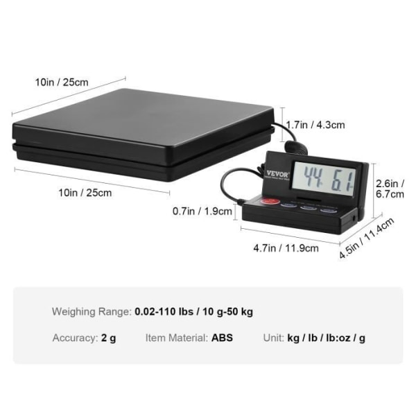 Digitaalinen pakettivaaka - VEVOR - Teollinen postivaaka 50 kg Tarkkuus 2 g