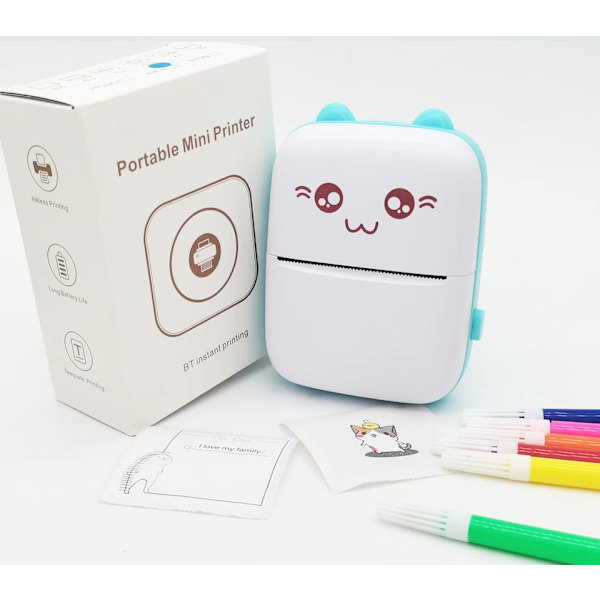 Mini bærbar lommeprinter Meow Meow Hvid/Powder (inkluderer 1 rulle printerpapir) pink