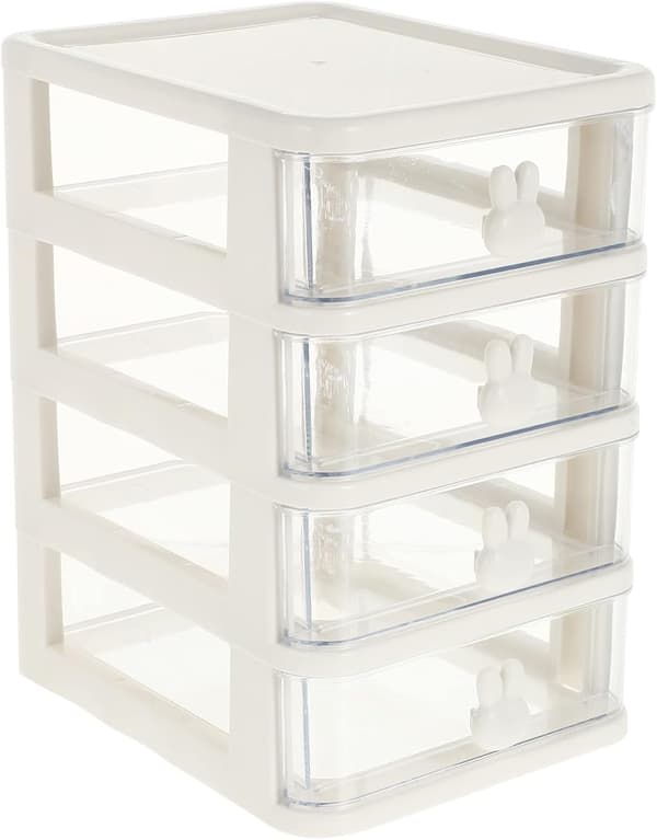 Plastic Storage Box, 21X17cm 4 Layers Multifunctional Desktop Storage Cabinet Storage Container with Drawers Mini Drawer Organizer for Home, Office-FA- White