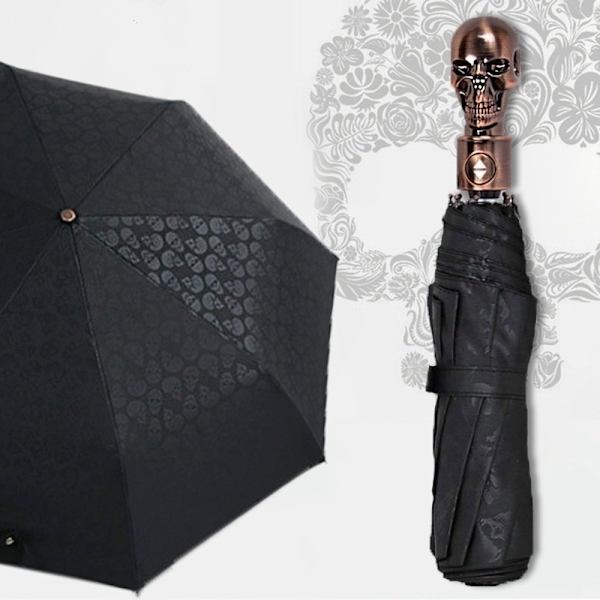 105CM 3 vikbart Creative Skull Handtag Automatiskt stort paraply black