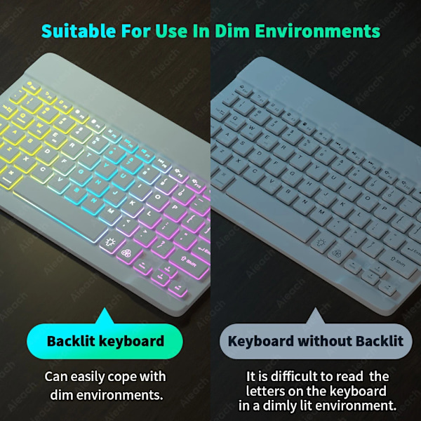 Tabletti-näppäimistö Android iOS Windows langaton hiiri Näppäimistö Bluetooth yhteensopiva Rainbow Taustavalaistu näppäimistö iPad-puhelin (valkoinen)