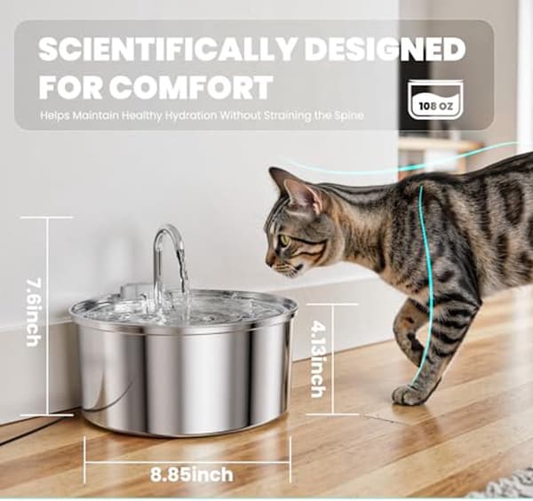 Stille kattefontæne 3,2L rustfrit stål med filter inklusive 4 filtre kompatibel med hunde og katte-FA-