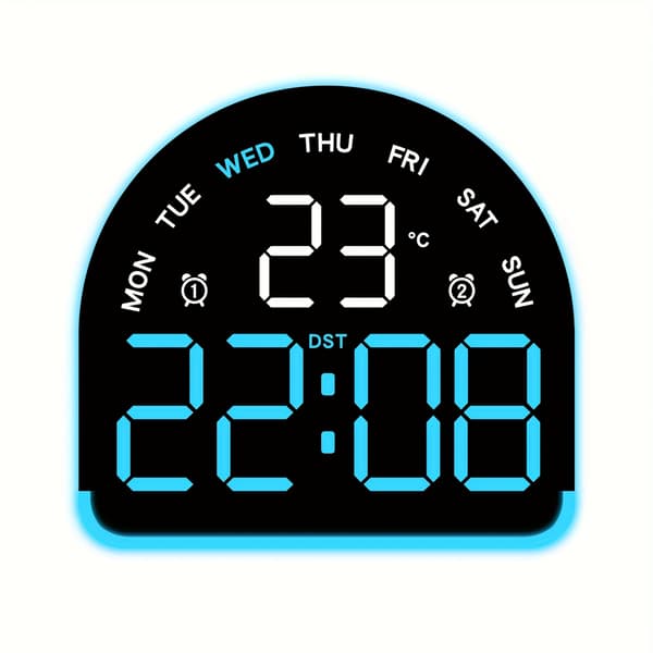 LED digital klocka med temperatur och dubbla larm, tyst, icke-tickande Black Shell Gre