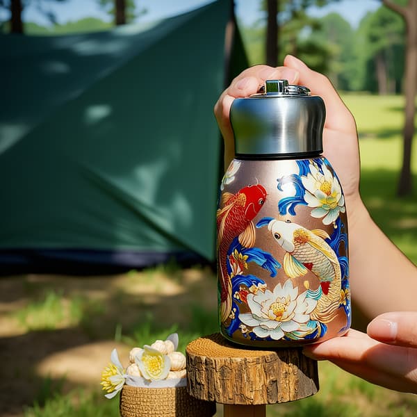 304 rustfritt stål vakuumisolert vannflaske 300ml dyreprint rund Carp