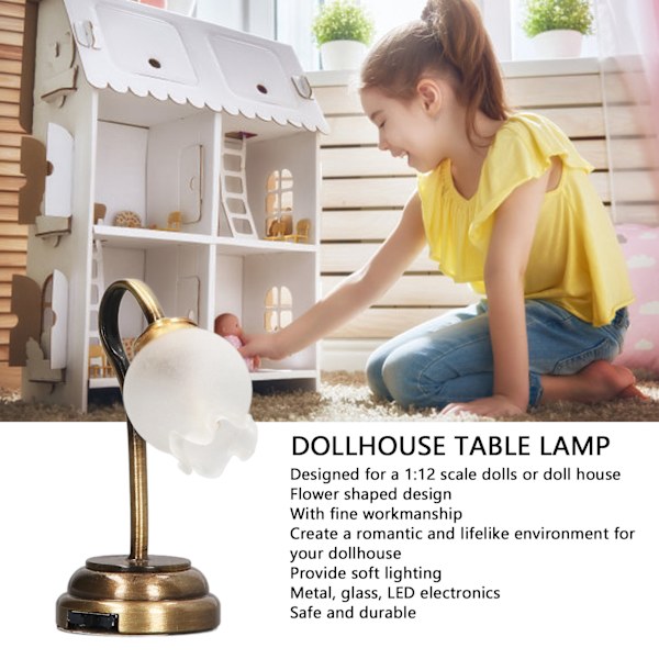 1:12 Scale Miniature Table Lamp Model Flower Shape Soft Lighting Simulation Dollhouse Desk Lamp-FA-