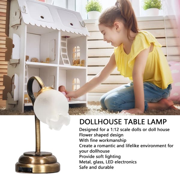 1:12 Skala Miniature Bordlampe Model Blomsterform Blød Belysning Simulering Dukkehus Skrivebordslampe-FA-