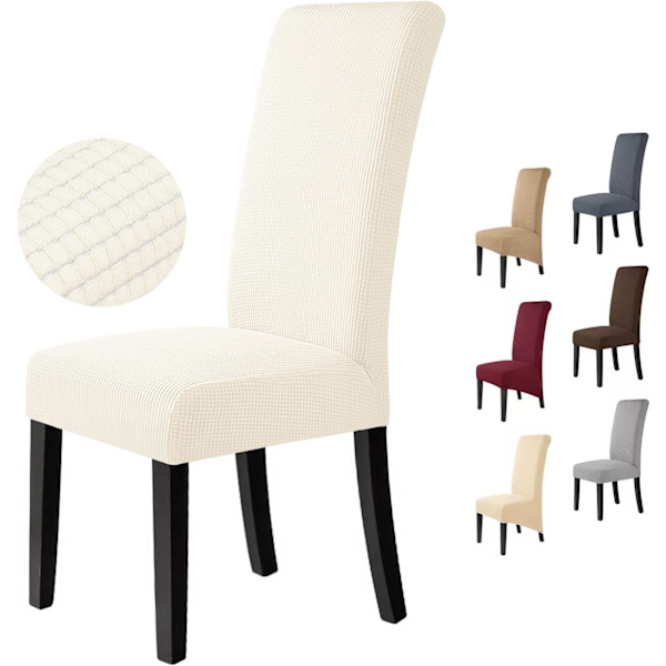 Stolsöverdrag Set om 6 Stretch Stolsöverdrag Stolsöverdrag för Matsalar Lättskötta och Hållbara Jacquard Stolsöverdrag-FA6- Beige