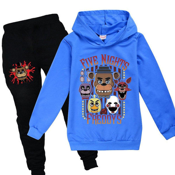 Barn Five Nights at Freddy's Treningsoverall Sett Langærmet Hettegenser Hettegenser Toppbukser Fnaf Casual Activewear Gave Blå 7-8 år Blu 7-8 Years Blue