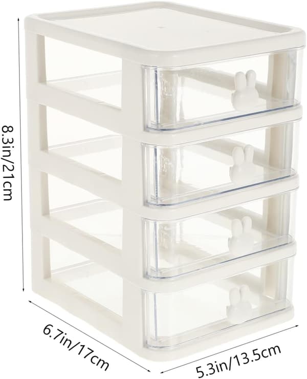 Plastic Storage Box, 21X17cm 4 Layers Multifunctional Desktop Storage Cabinet Storage Container with Drawers Mini Drawer Organizer for Home, Office-FA- White