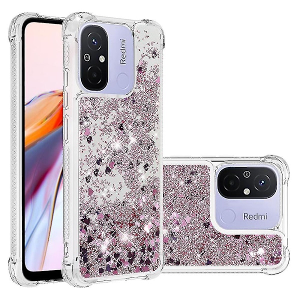 Til Xiaomi Redmi 12c 4g / 11a 4g Sparkle Flydende Væske Etui TPU Stødsikkert Cover Rosaguld Hjerter