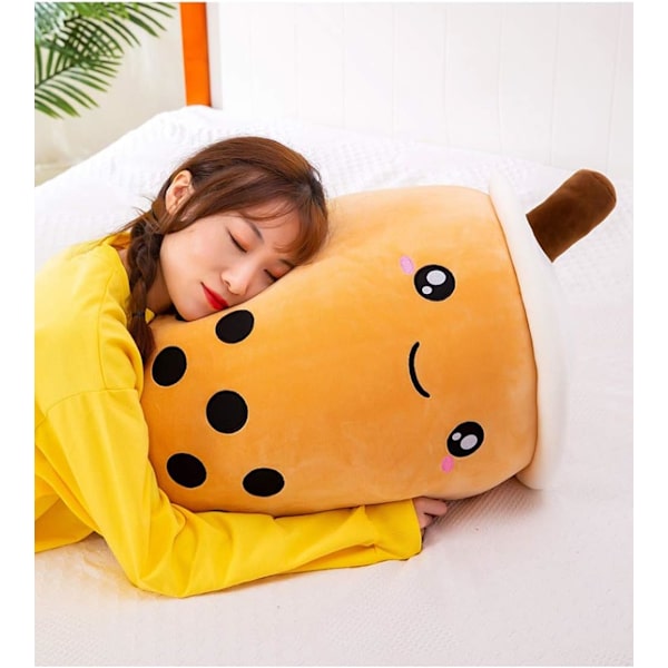 Fluffy Plush Pillow (Brown Smiling, M 13.8\"), Creative Bubble Milk-FA-