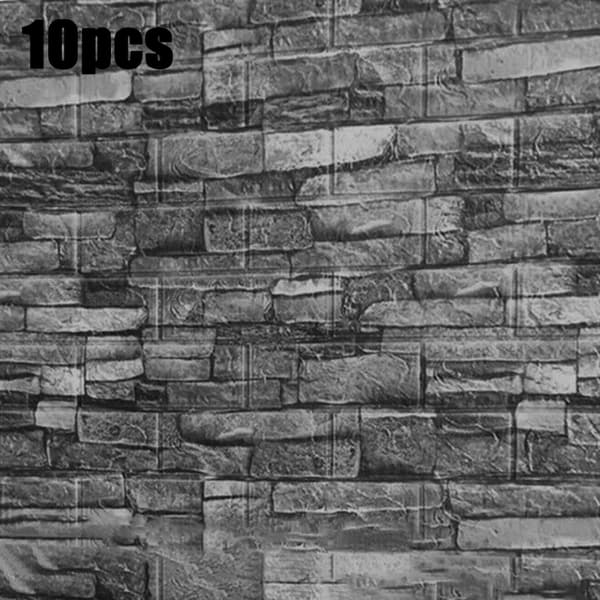 10-pakkaus 3D-laattaseinälaatta Itsekiinnittyvä tapetti musta-FA- black 10PCS