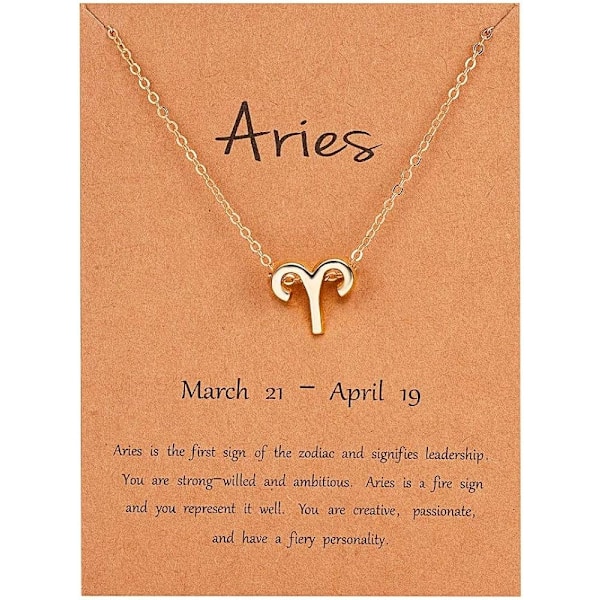 Gold Star Sign Pendant Necklace - Aries (21st March - 19th April) - Zodiac Constellation Horoscope Celestial Astrology Jewellery - Women Men Gift